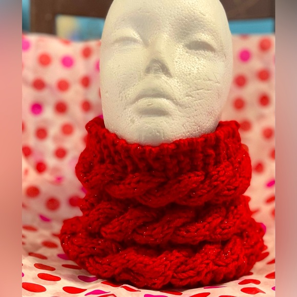 Hand Crafted Accessories - Handmade Hand Crafted Sparkly Red Cable Knit Cowl